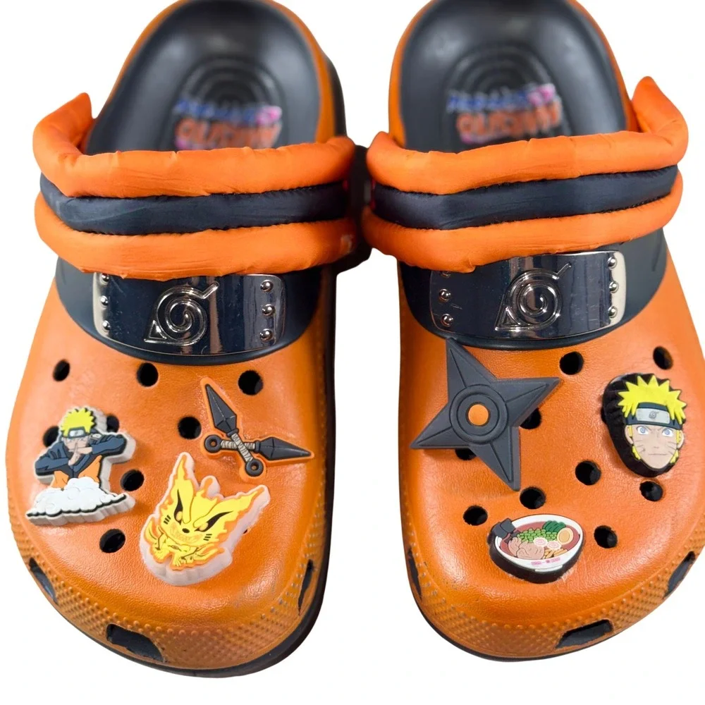 Crocs Naruto Shippuden Classic Clogs Orange Black Boys Kids Size J4 Jibbitz